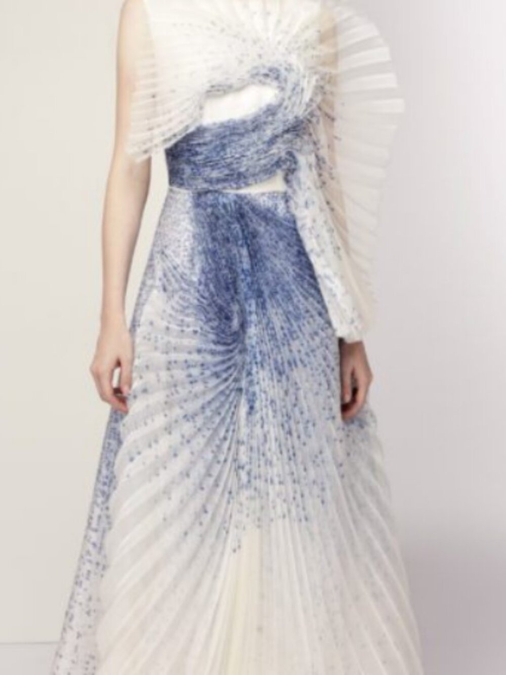 Womans designer blue and white evening gown